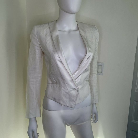 Haider Ackermann White Linen Crop Tuxedo Blazer Jacket - Picture 2 of 11